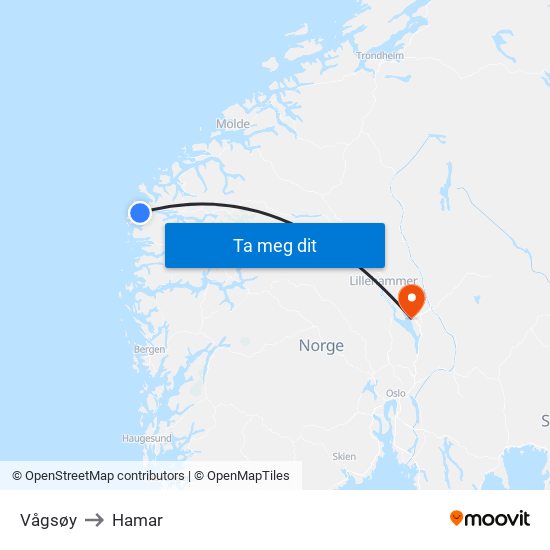 Vågsøy to Hamar map