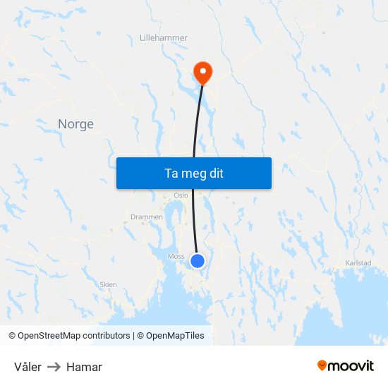 Våler to Hamar map