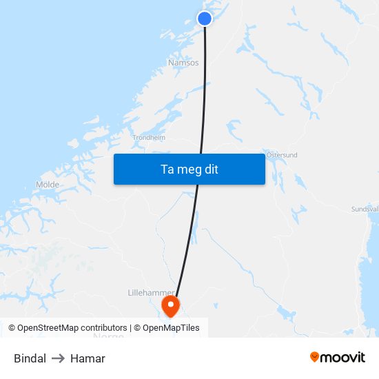 Bindal to Hamar map