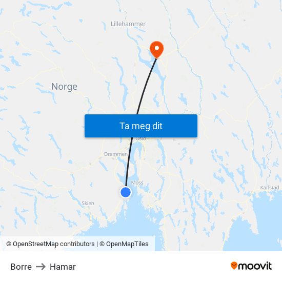Borre to Hamar map