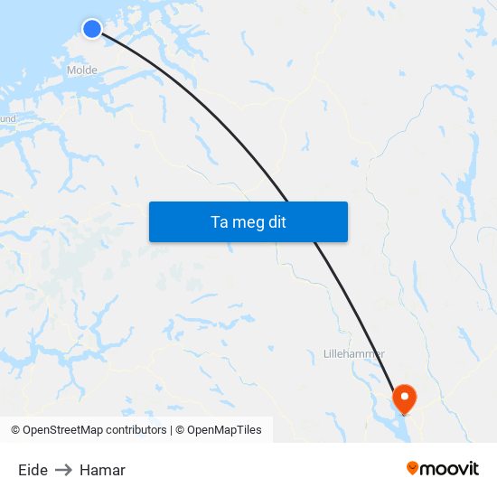 Eide to Hamar map
