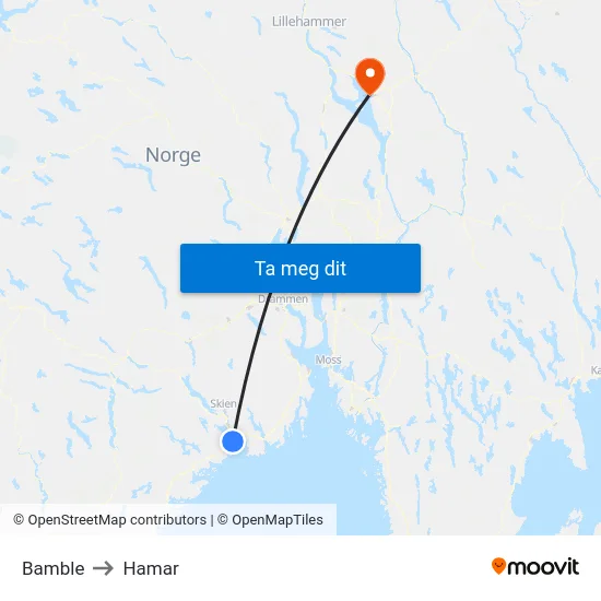 Bamble to Hamar map