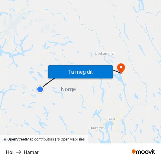 Hol to Hamar map