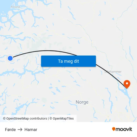 Førde to Hamar map