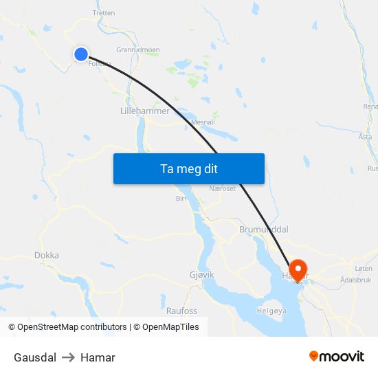 Gausdal to Hamar map