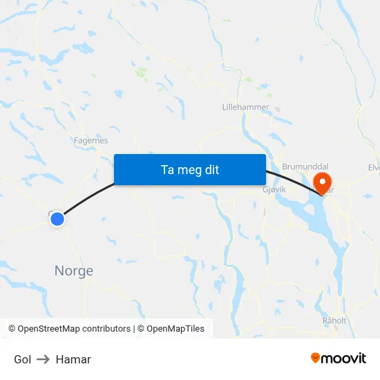 Gol to Hamar map