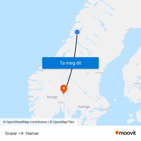 Grane to Hamar map