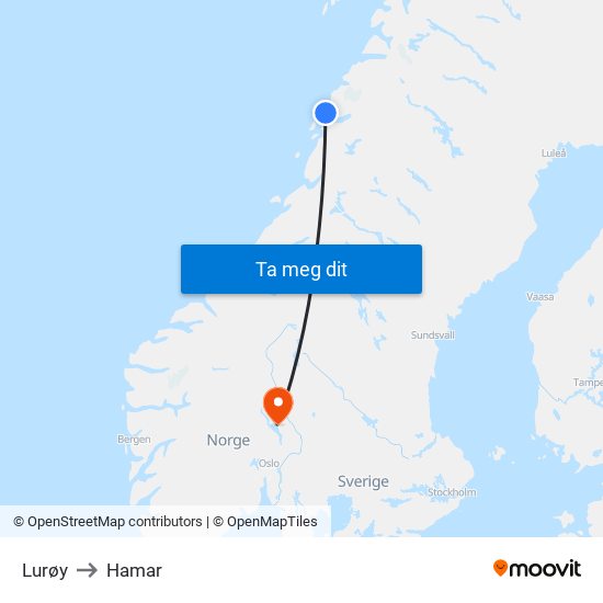 Lurøy to Hamar map