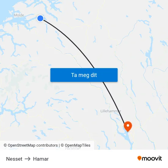 Nesset to Hamar map