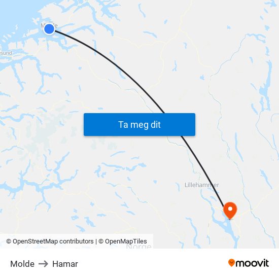 Molde to Hamar map