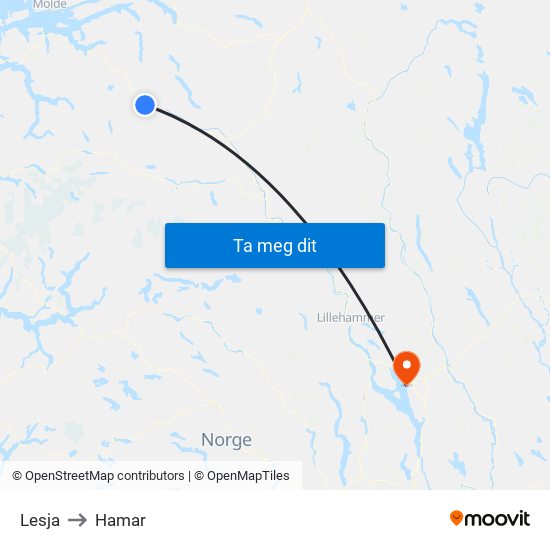 Lesja to Hamar map