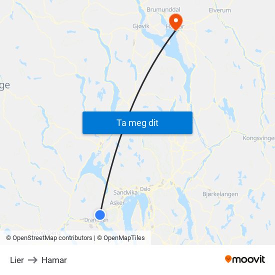 Lier to Hamar map