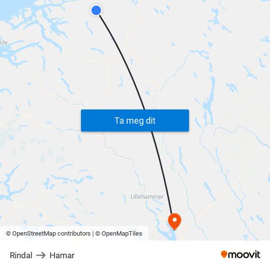 Rindal to Hamar map