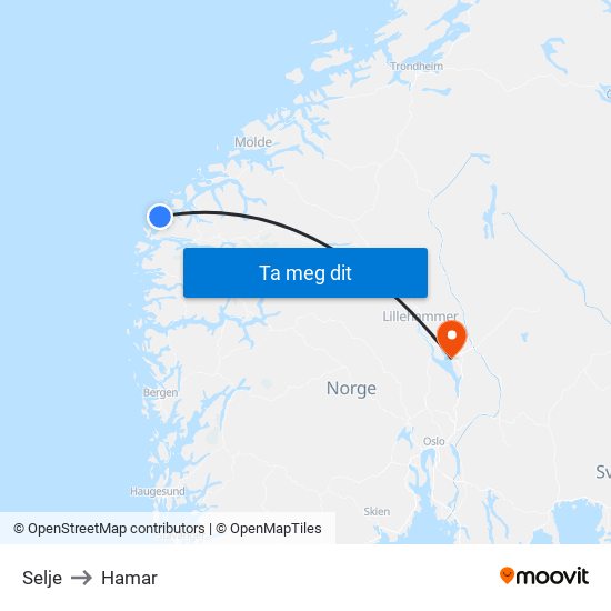 Selje to Hamar map