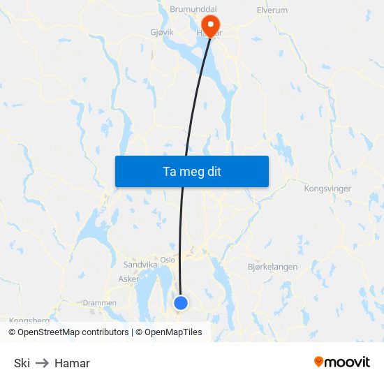 Ski to Hamar map
