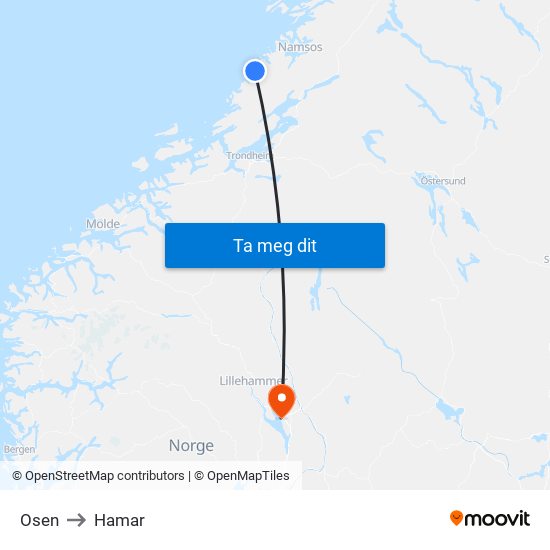Osen to Hamar map