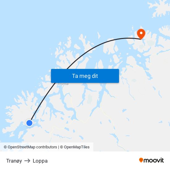 Tranøy to Loppa map