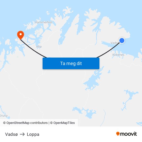 Vadsø to Loppa map