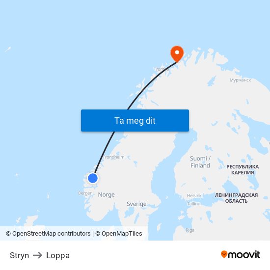 Stryn to Loppa map