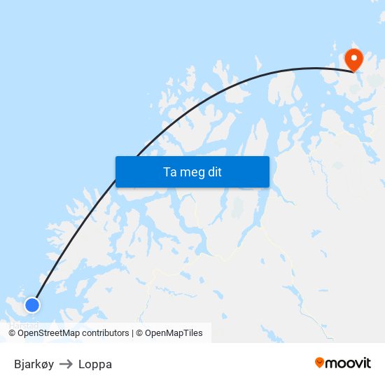 Bjarkøy to Loppa map