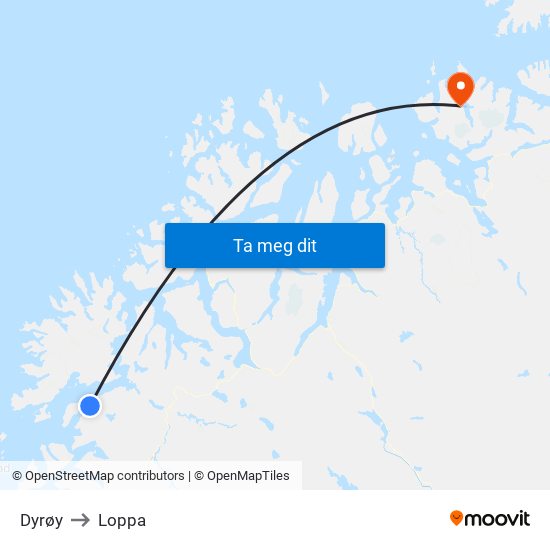 Dyrøy to Loppa map