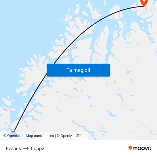 Evenes to Loppa map