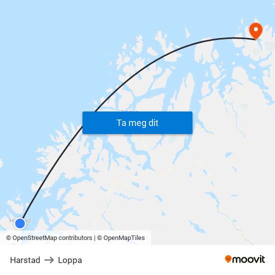Harstad to Loppa map