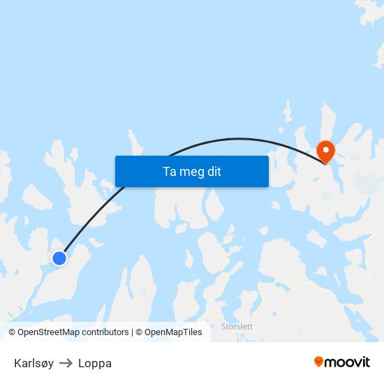 Karlsøy to Loppa map