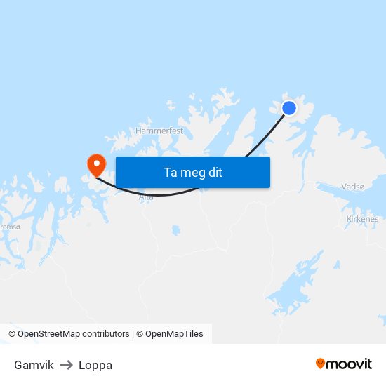 Gamvik to Loppa map