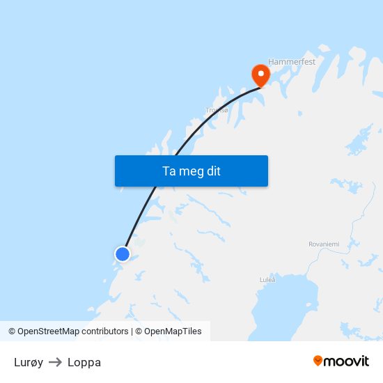 Lurøy to Loppa map