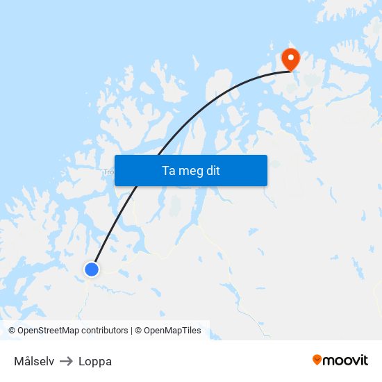 Målselv to Loppa map
