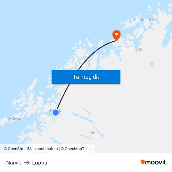 Narvik to Loppa map