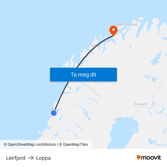 Leirfjord to Loppa map