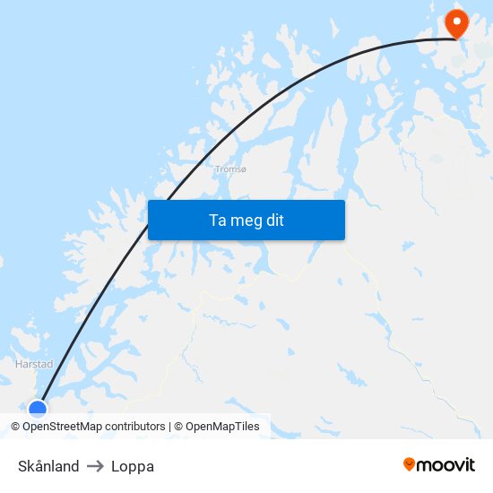 Skånland to Loppa map