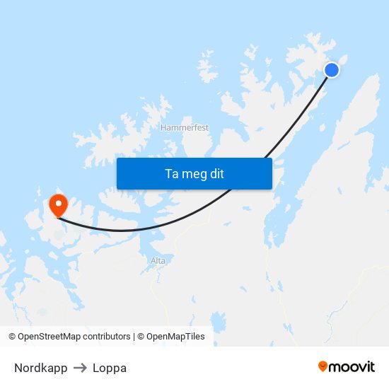 Nordkapp to Loppa map