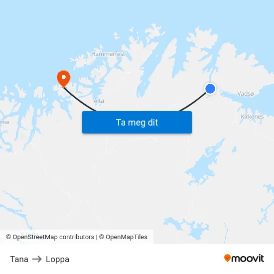 Tana to Loppa map
