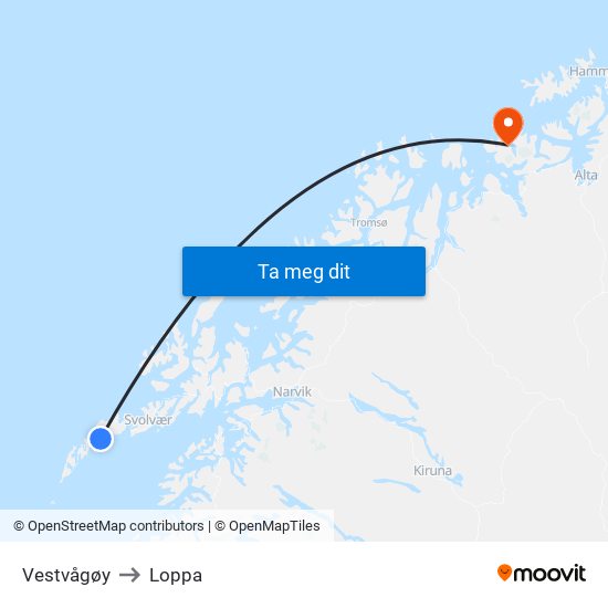 Vestvågøy to Loppa map