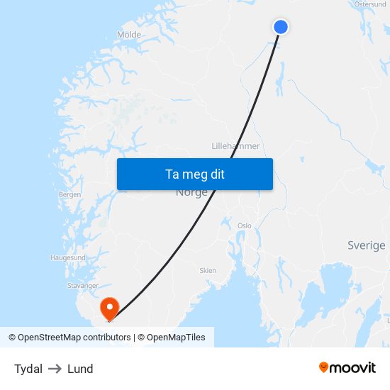 Tydal to Lund map