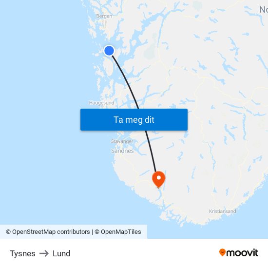 Tysnes to Lund map