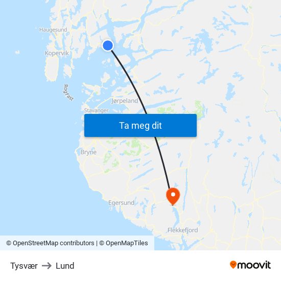 Tysvær to Lund map