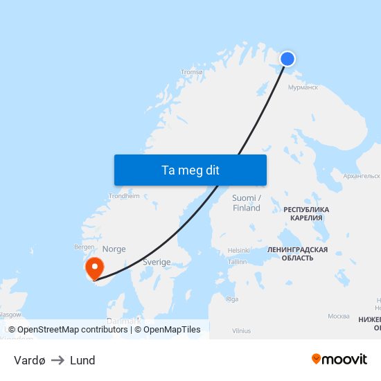 Vardø to Lund map