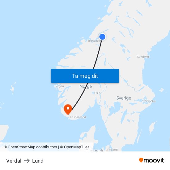 Verdal to Lund map