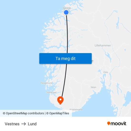 Vestnes to Lund map