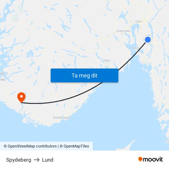 Spydeberg to Lund map