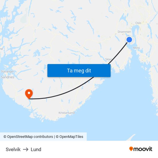 Svelvik to Lund map