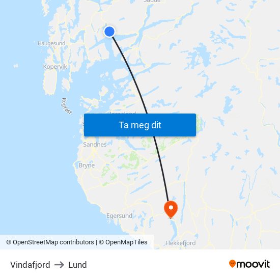 Vindafjord to Lund map