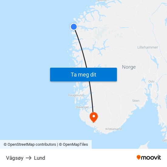Vågsøy to Lund map