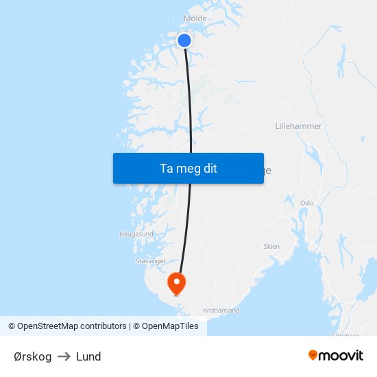 Ørskog to Lund map