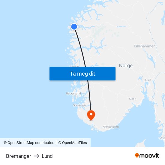 Bremanger to Lund map