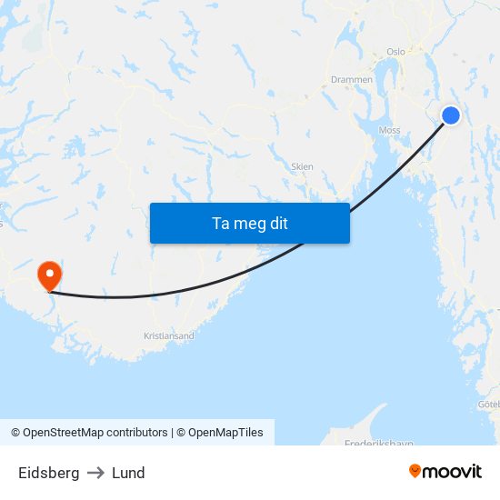 Eidsberg to Lund map